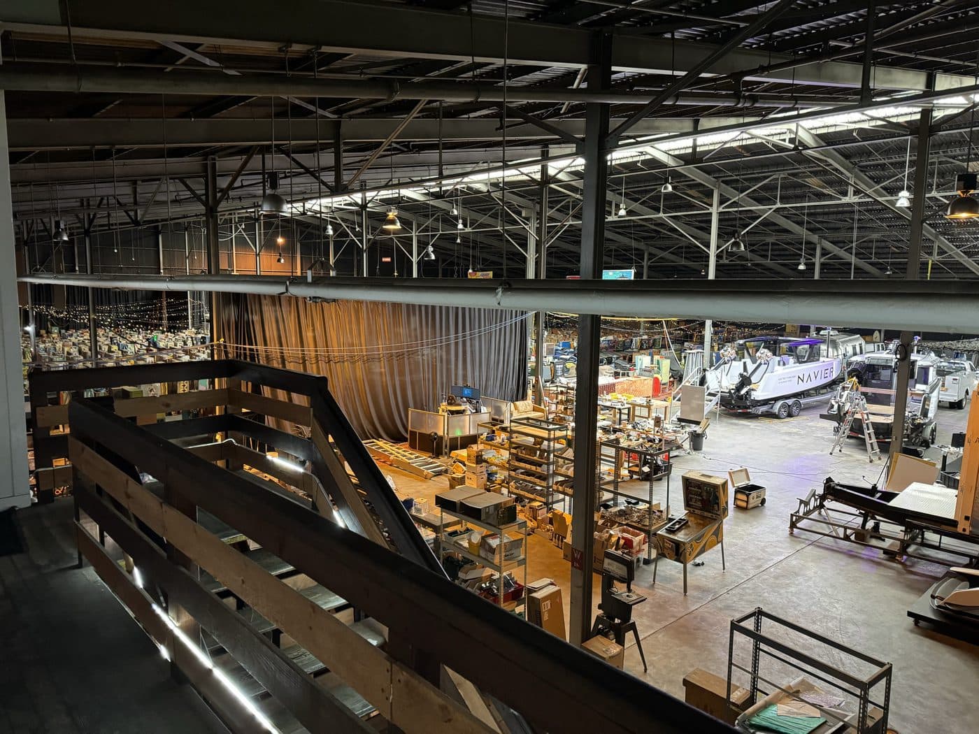 The Navier build floor, looking down onto the boats in work.