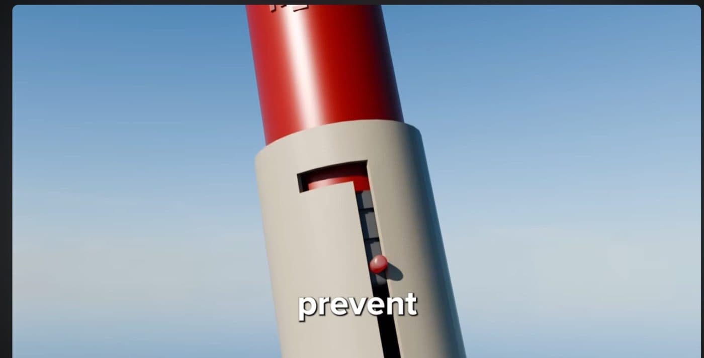 Frame from a Blender animation explaining the pin-in-slot travel of the mechanism.
