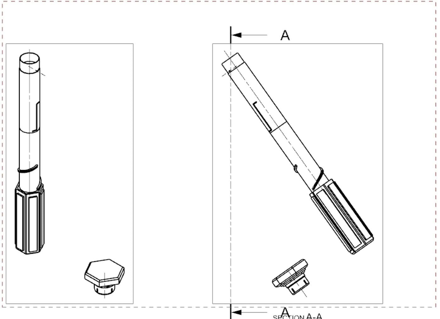 Drawing sheet for the case body and cap, shown in orthographic and section.