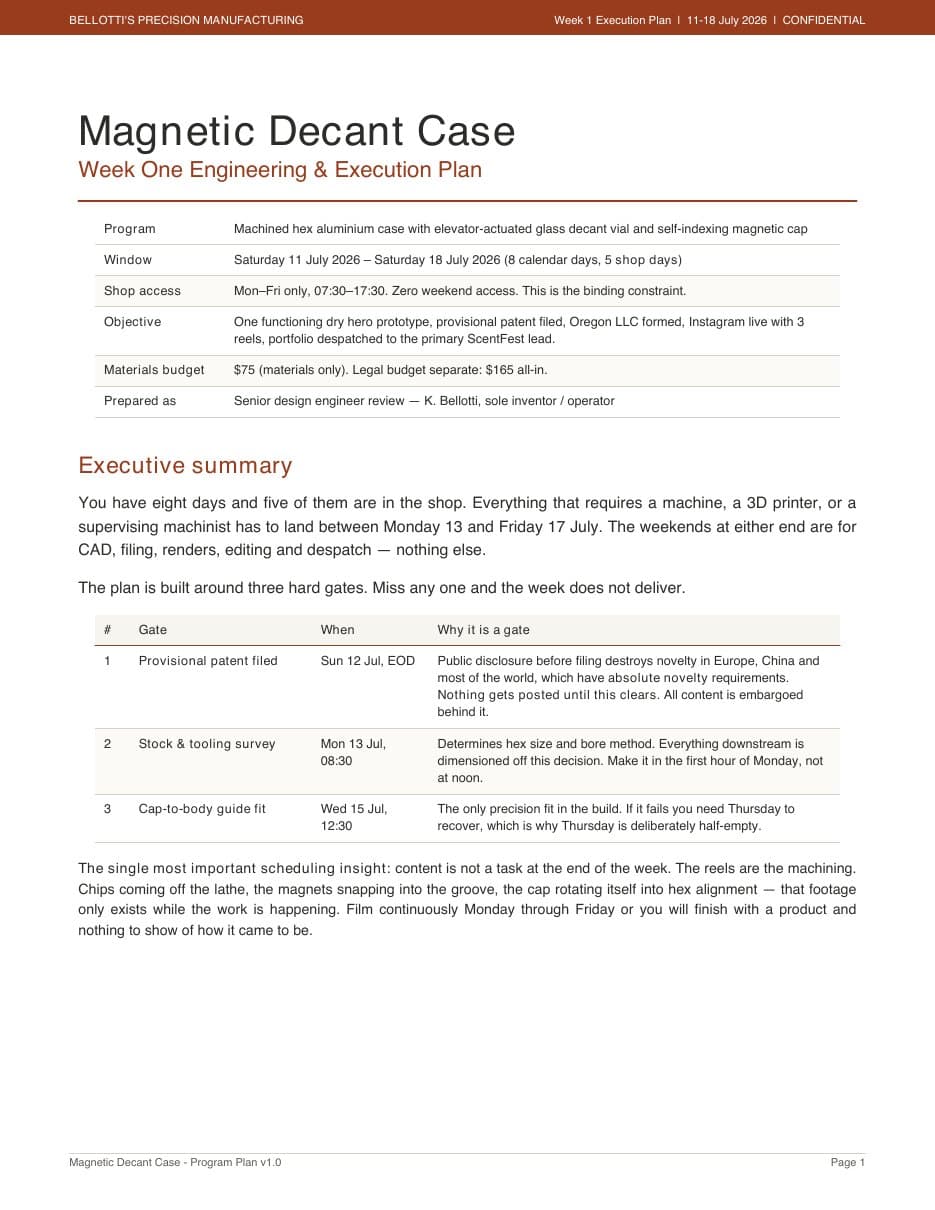 Week one engineering plan for the BPM project.